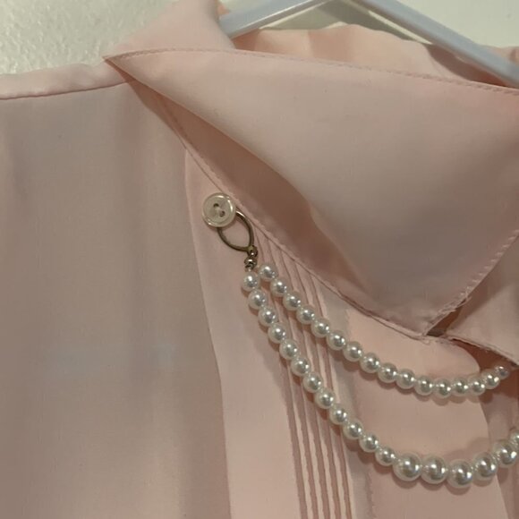 Vintage 80’s Fairset Ballet Pink Pleated Blouse with Detachable Pearls Korea - Picture 5 of 8
